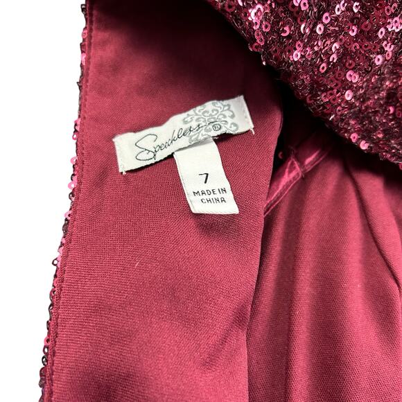 Speechless Sequined Skater Dress Sze 7 Burgundy Red Open Back Formal Event Flare - Picture 9 of 14